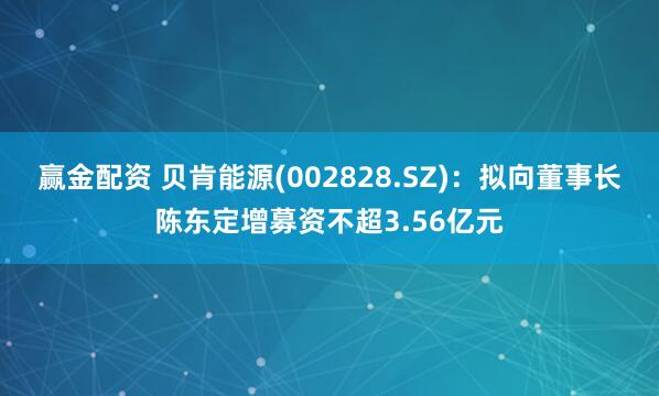 赢金配资 贝肯能源(002828.SZ)：拟向董事长陈东定增募资不超3.56亿元